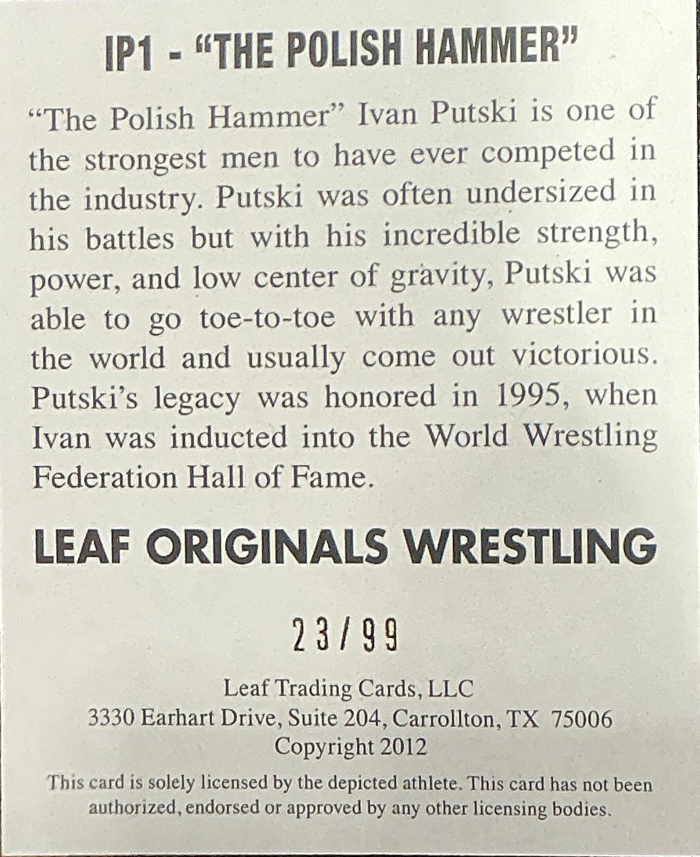 Leaf Originals “The Polish Hammer” Signed 23/99 Trading Card