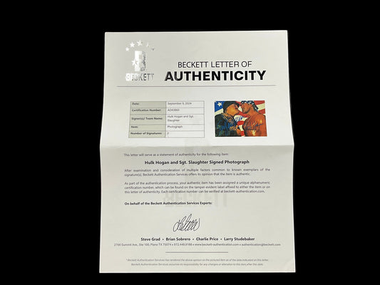 Signed 8x10 Photo of Hulk Hogan & Sgt. Slaughter- Dual Autograph,Beckett Certified