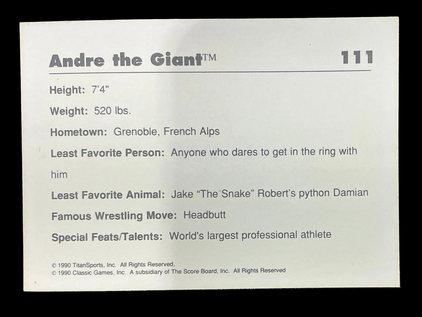 Classic WWF Andre the Giant #111 Trading Card