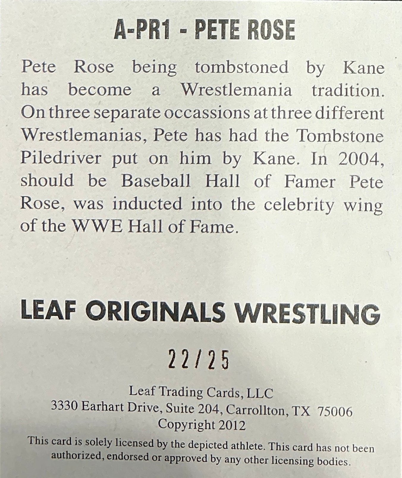 Leaf Originals Pete Rose Signed Trading Card