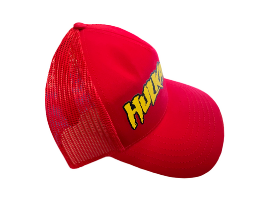 Red Hulkamania Yellow/Black Letters Trucker Hat