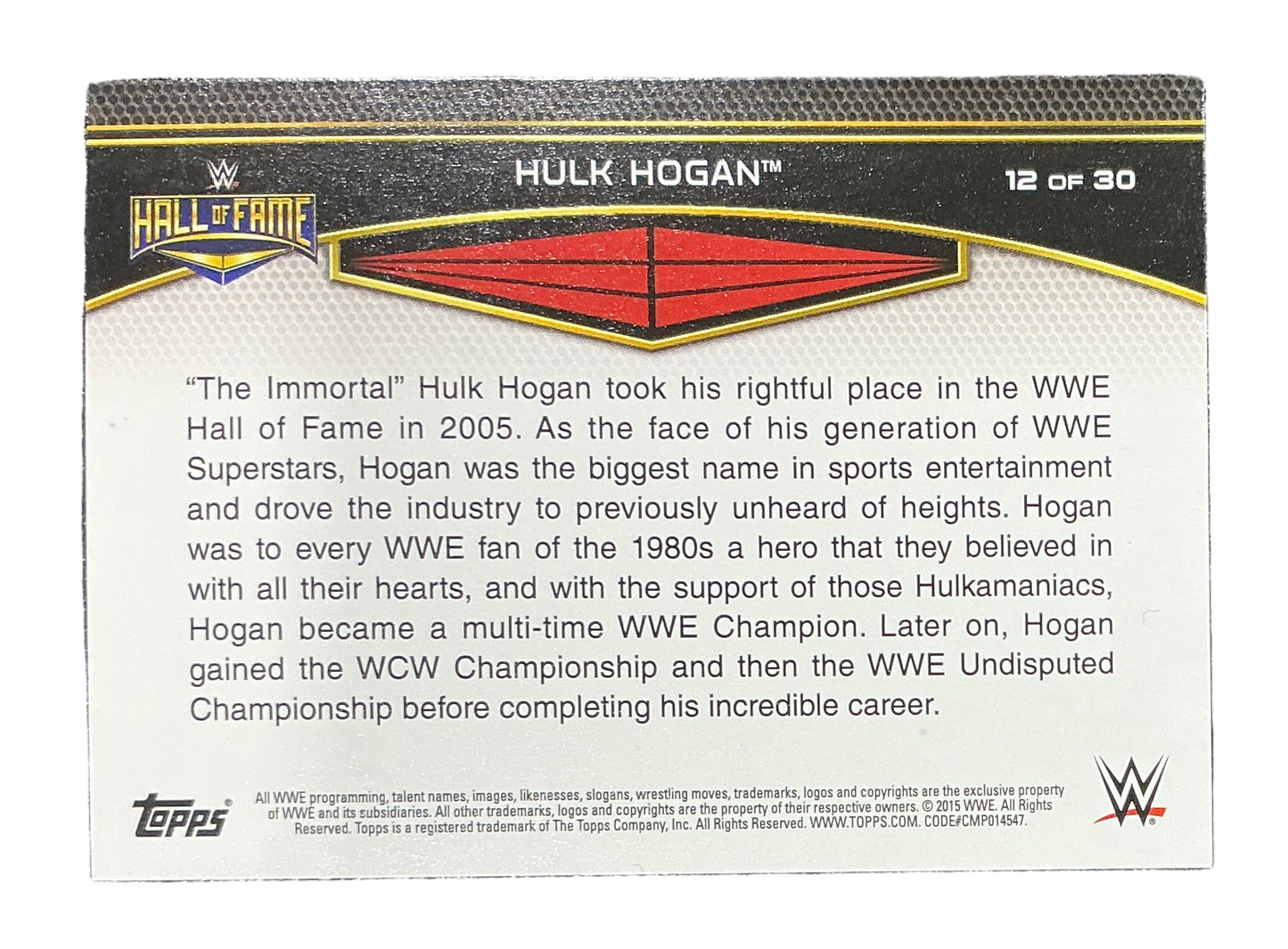 Topps WWE Hall of Fame Hulk Hogan 12 of 30 Trading Card