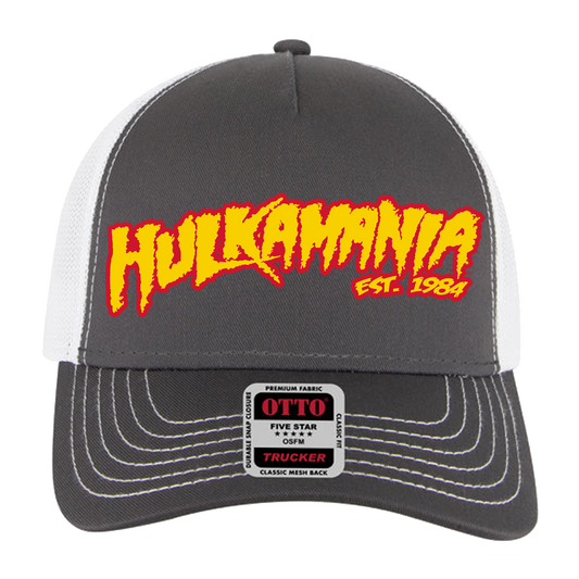 Gray/White Hulkamania Yellow/Red Letters Trucker Hat