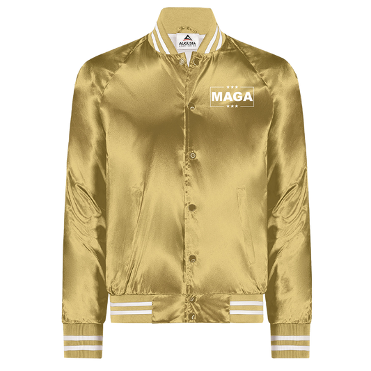 Gold Satin Varsity MAGA Jacket