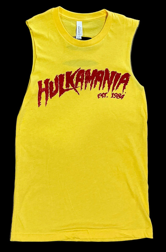 Sleeveless Vintage Yellow Hulkamania Cut Off Adult Tank Top