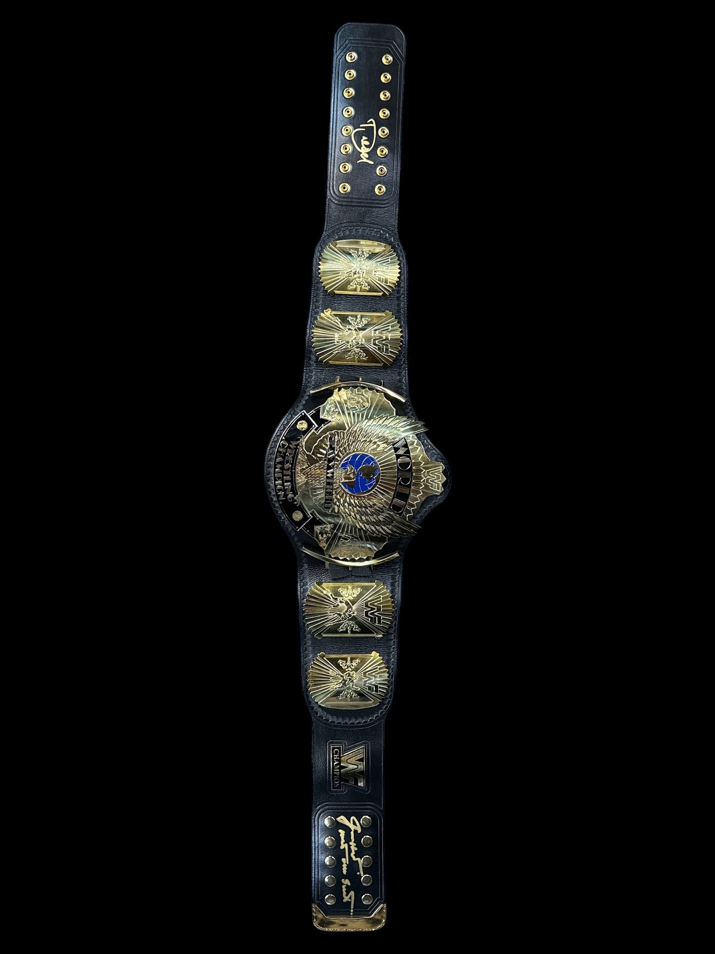 Winged Eagle Brass Championship Belt Signed By Jimmy Hart and Kevin Nash (Diesel)