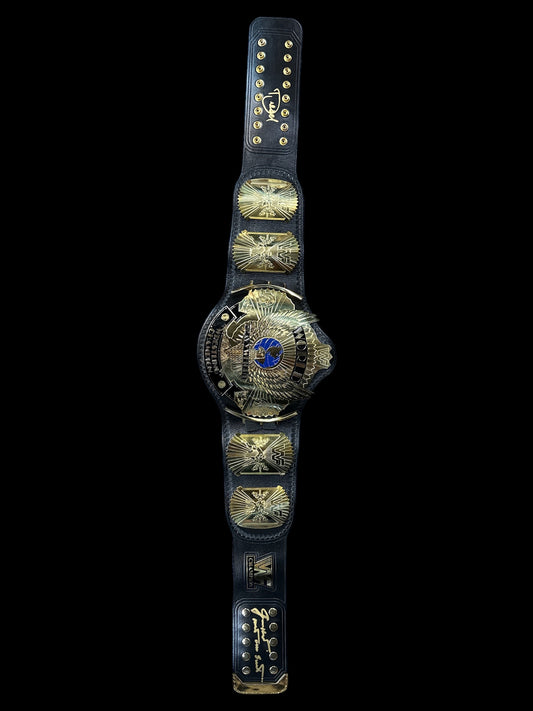 Winged Eagle Brass Championship Belt Signed By Jimmy Hart and Kevin Nash (Diesel)