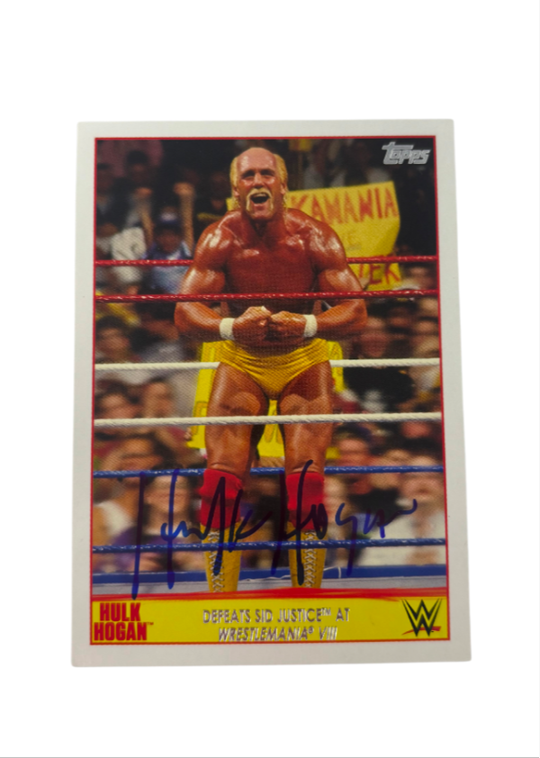 Hulk Hogan Defeats Sid Justice at Wrestlemania Topps Trading Card Signed