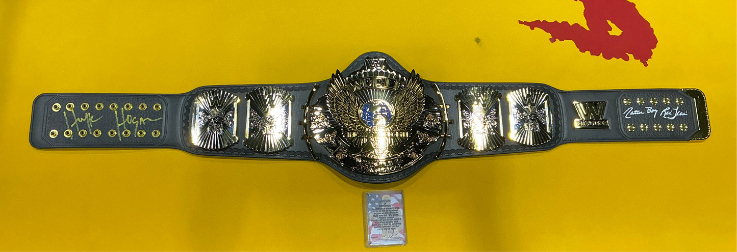 WWE Hulk Hogan/Ric Flair Autographed Dual Plated Winged Eagle Replica Belt