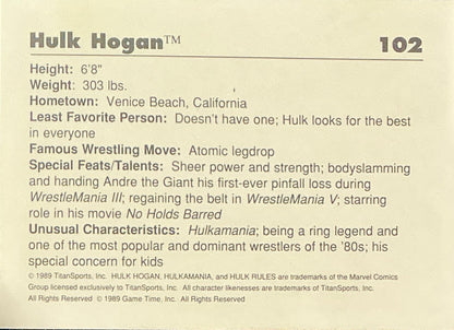Classic WWF Hulk Hogan #102 Trading Card