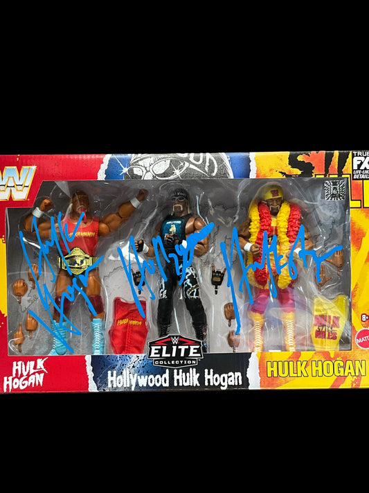 Signed WWE Elite Collection Hulkamania 40th Anniversary Action Figure Set 3pk Signed THREE Times