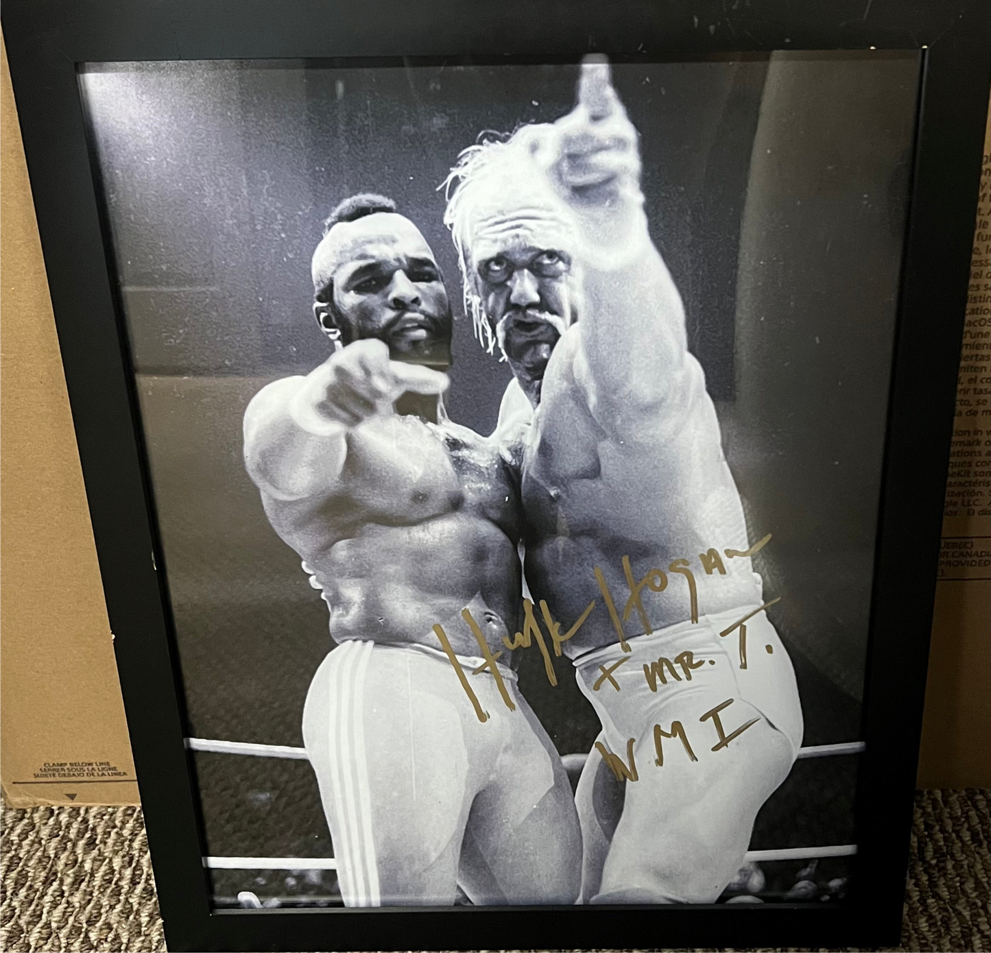 Black/White Hulk Hogan And Mr. T Point Signed 16x20 Poster