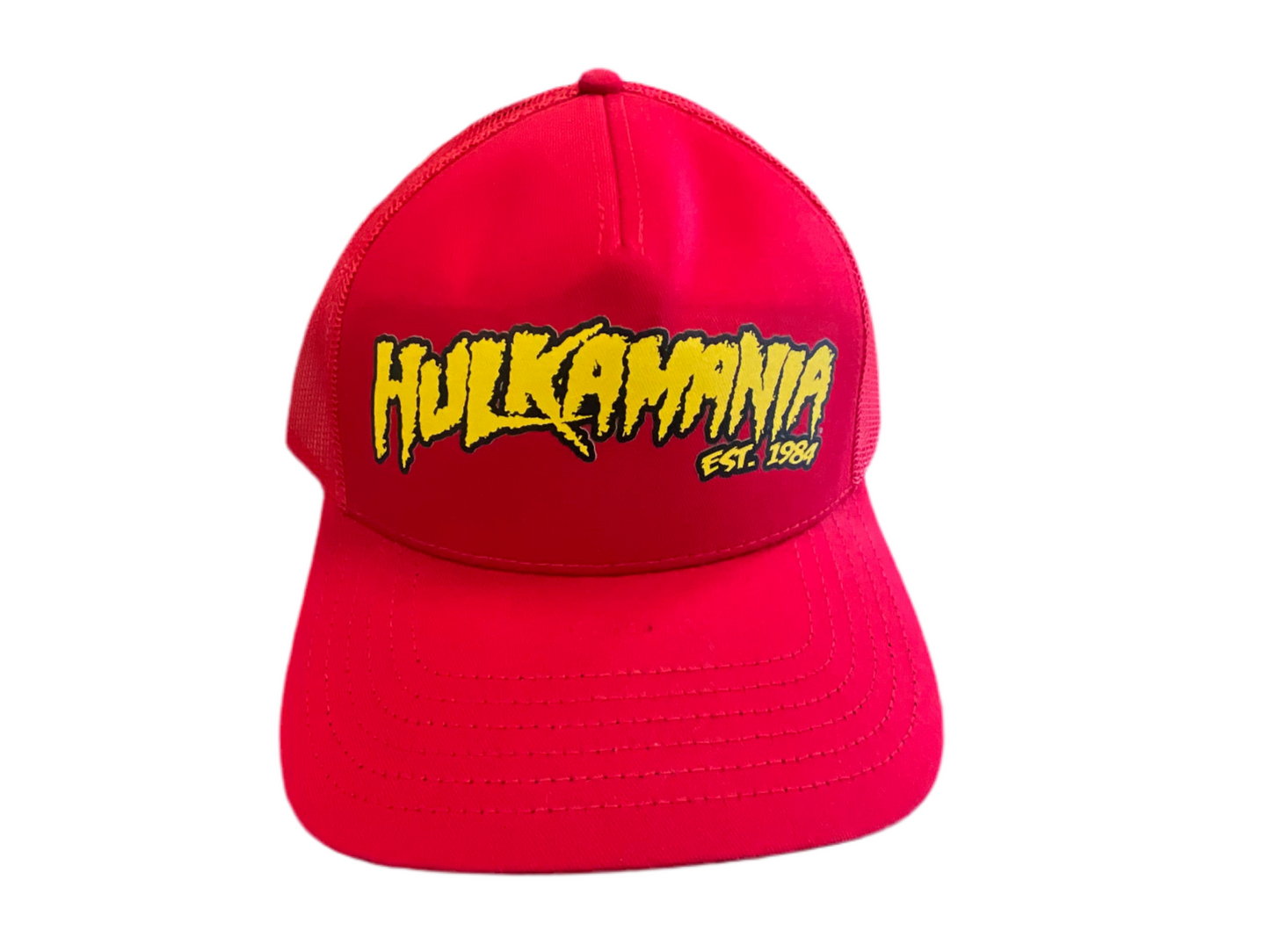 Red Hulkamania Yellow/Black Letters Trucker Hat