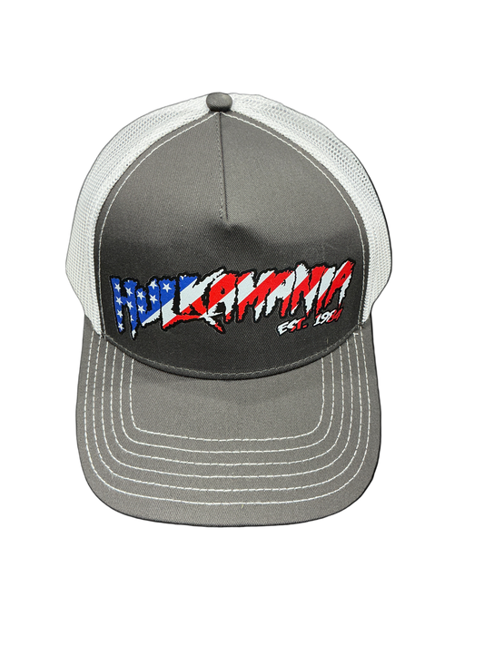 Gray/White Hulkamania American Flag Letters Trucker Hat