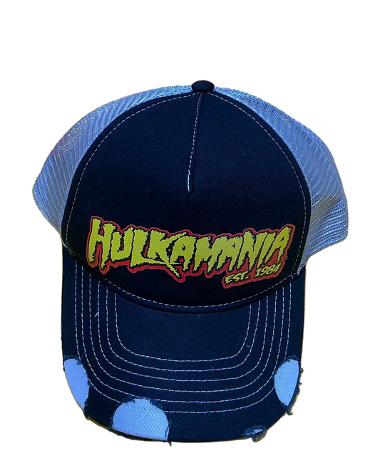 Black/Gray Distressed Hulkamania Yellow/Red  Trucker Hat
