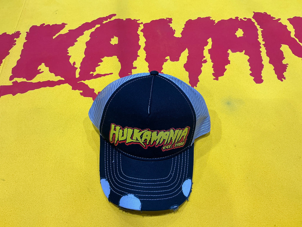 Black/Gray Distressed Hulkamania Yellow/Red  Trucker Hat