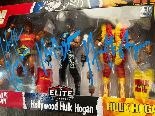 Signed WWE Elite Collection Hulkamania 40th Anniversary Action Figure Set 3pk Signed THREE Times