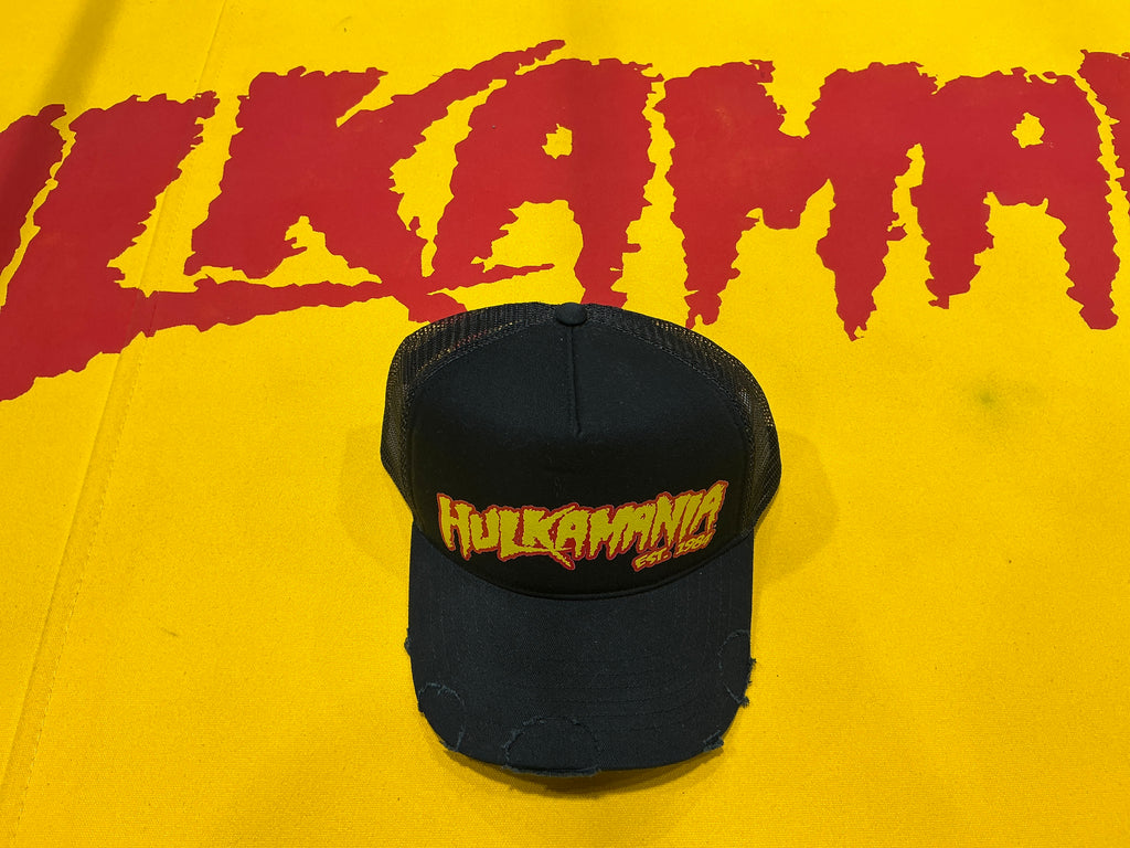 Black Distressed Hulkamania Yellow/Red Trucker Hat