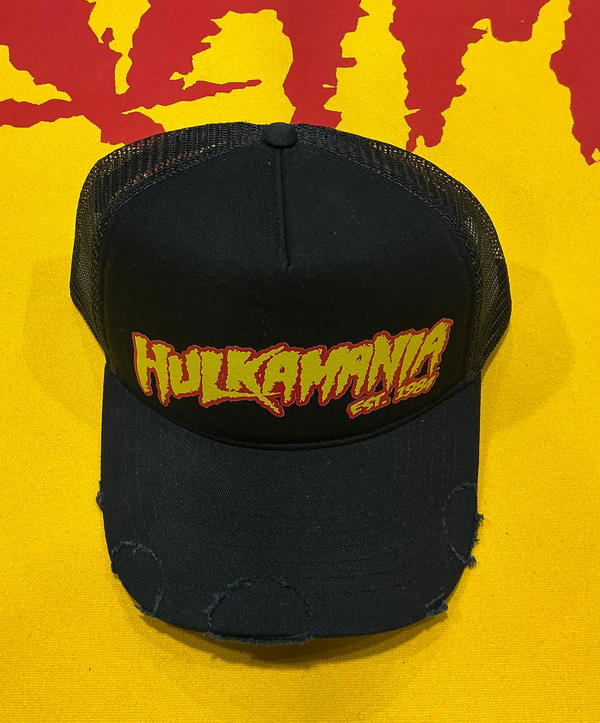 Black Distressed Hulkamania Yellow/Red Trucker Hat