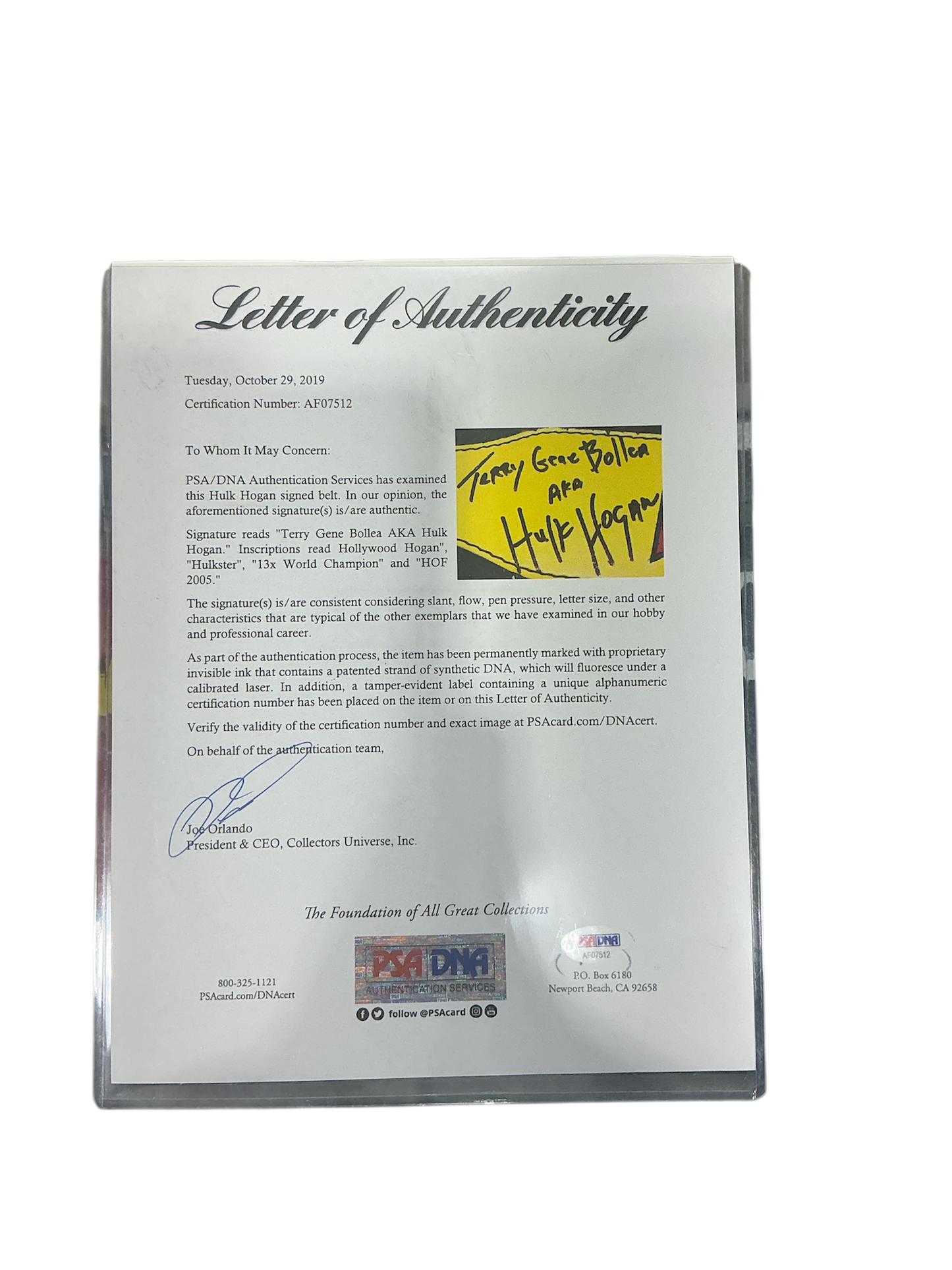 Yellow Hulkster Cardillo Weight Belt Signed