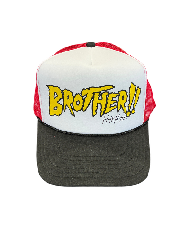 Black/White/Red Brother!! Yellow/Black Letters Trucker Hat