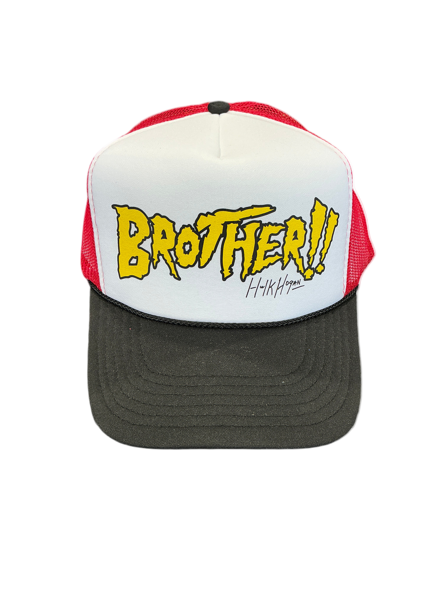 Black/White/Red Brother!! Yellow/Black Letters Trucker Hat