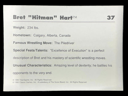 Classic WWF Bret Hitman Hart #37 Trading Card