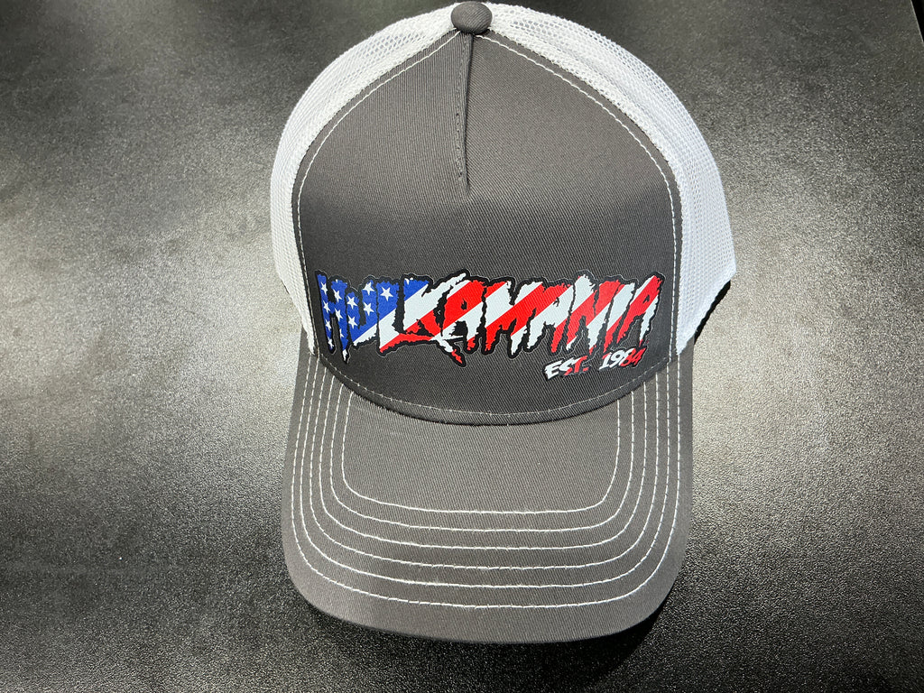 Gray/White Hulkamania American Flag Letters Trucker Hat