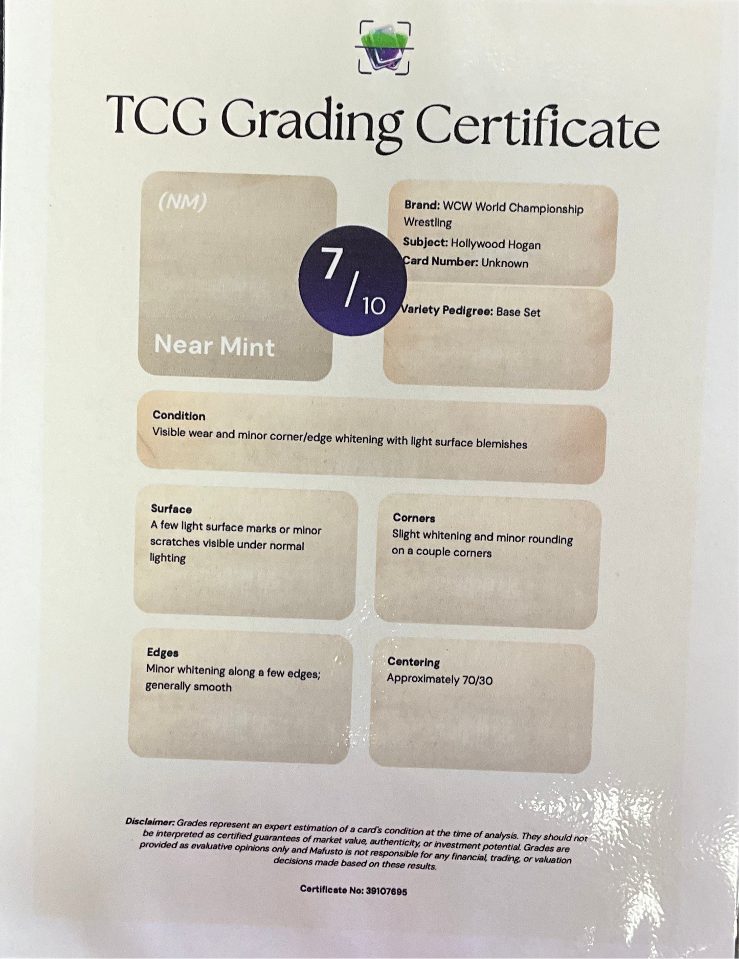 Hollywood Hogan Graded 7/10 Promo Unsigned