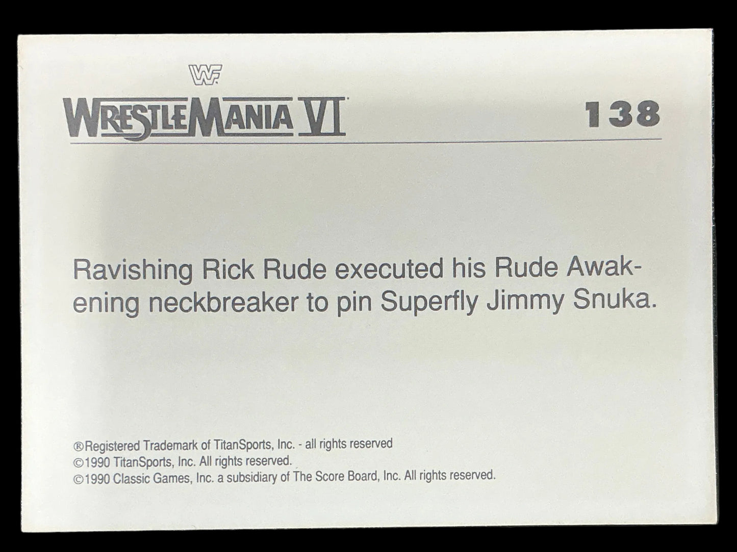 Classic WWF WrestleMania VI #138 Trading Card