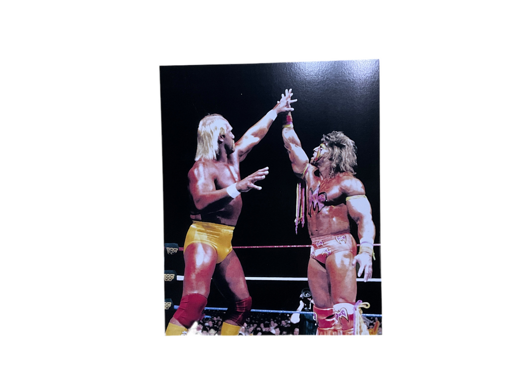 Hulk Hogan Ultimate Warrior Arms Up Hands Locked Unsigned 8x10