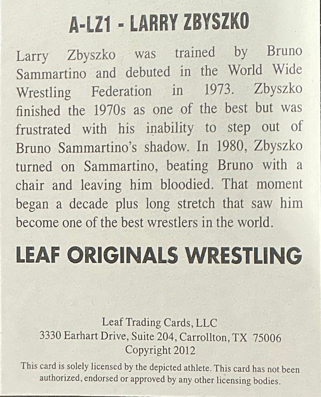 Leaf Originals Larry Zbyszko Signed Trading Card