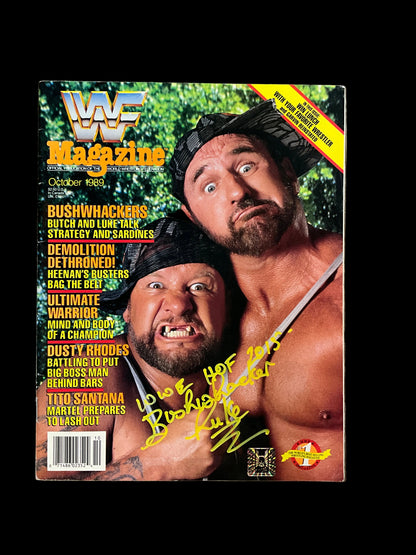 Bushwacker Luke Autographed WWF Magazine October 1989