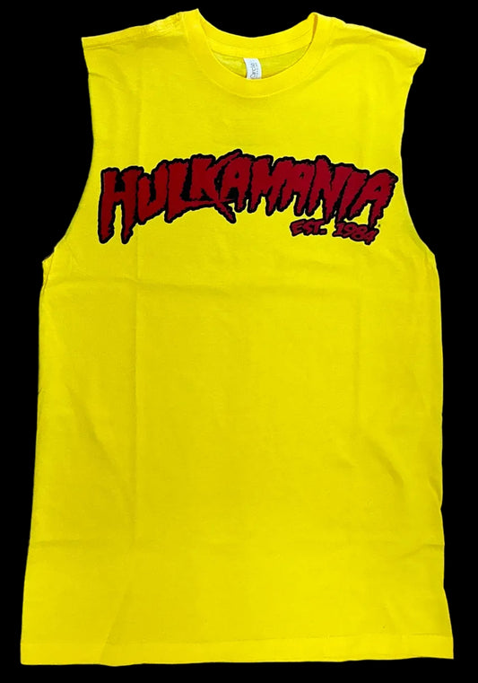 Sleeveless Yellow Hulkamania Cut Off Adult Tank Top