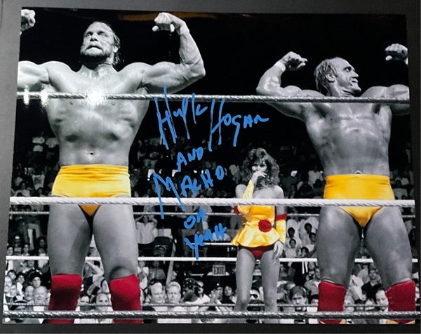 Hogan Macho Double Bicep Metallic Autographed 8x10 Photo