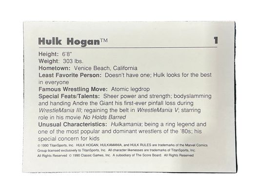 Classic WWF Hulk Hogan #1 Trading Card