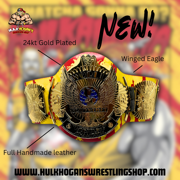 Custom Red & Yellow Winged Eagle 24kt Gold Plated Replica Title Belt