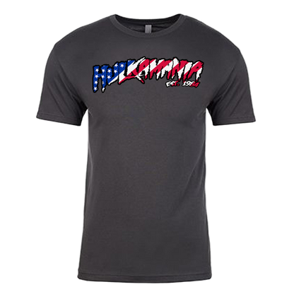 Gray American Flag Hulkamania Adult T-Shirt