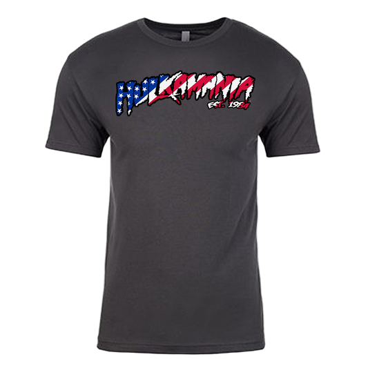 Gray American Flag Hulkamania Adult T-Shirt