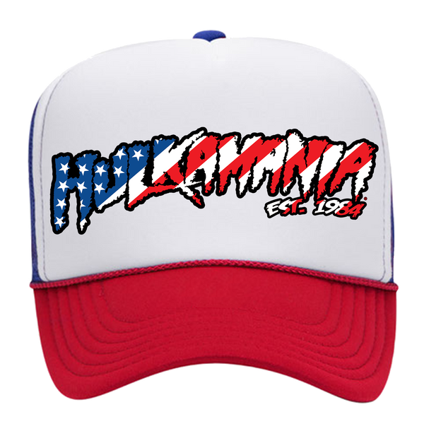 Red/White/Blue Hulkamania American Flag Letters Trucker Hat