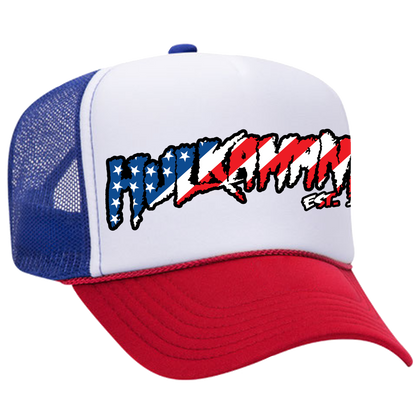 Red/White/Blue Hulkamania American Flag Letters Trucker Hat
