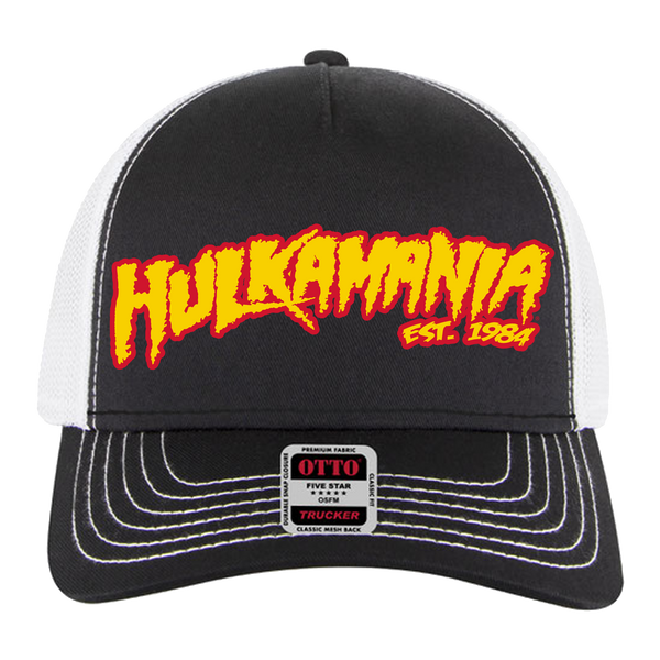 Black/White Hulkamania Yellow/Red Letters Trucker Hat