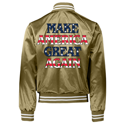 Gold Satin Varsity MAGA Jacket