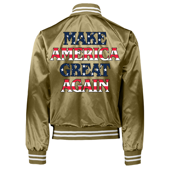 Gold Satin Varsity MAGA Jacket