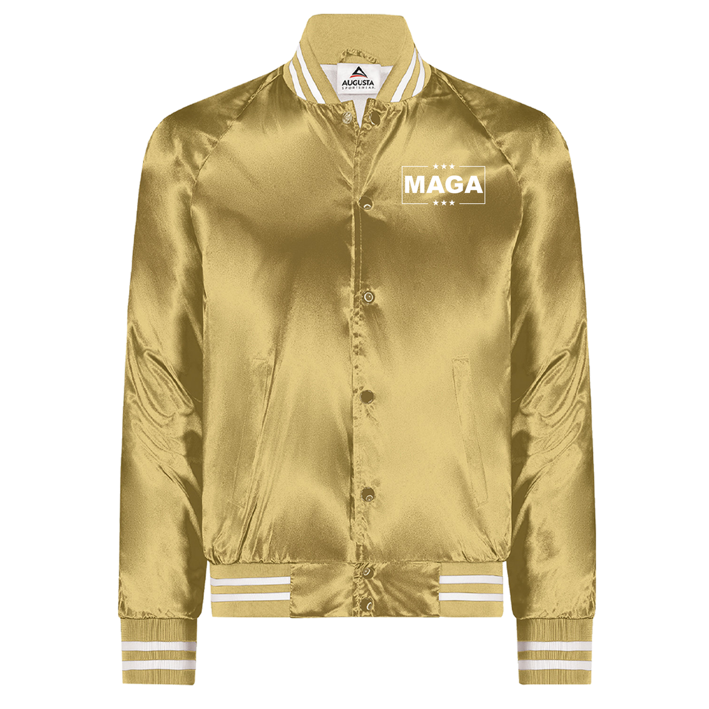 Gold Satin Varsity MAGA Jacket