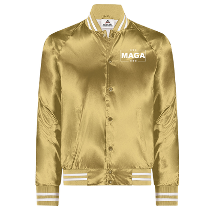 Gold Satin Varsity MAGA Jacket
