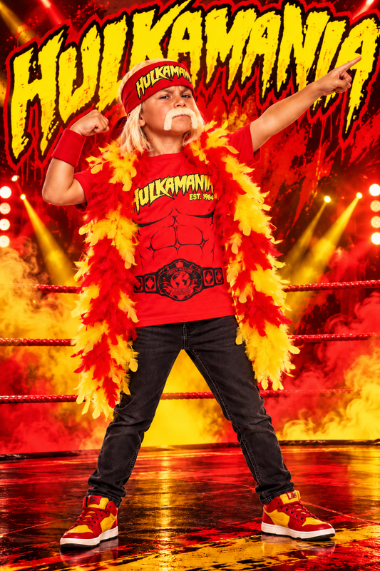 Hulkamania Hulk Hogan Youth Costume - Red Heavyweight T-Shirt