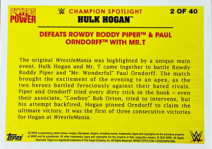 Topps Hulk Hogan Defeats Roddy Piper 2 of 40 Trading Card