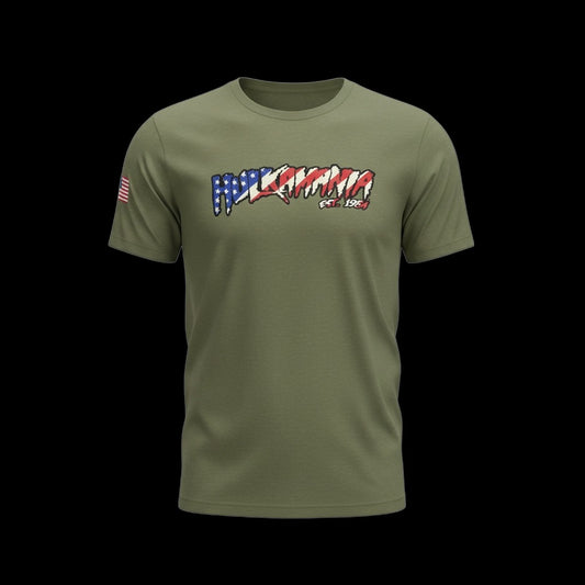 Green American Flag Hulkamania Adult T-Shirt
