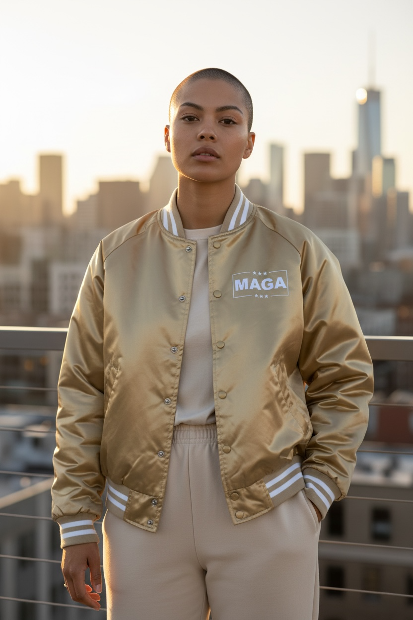 Gold Satin Varsity MAGA Jacket